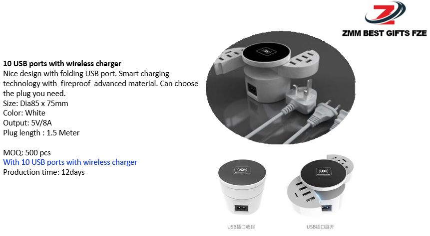 10 USB Ports with Wireless Charger