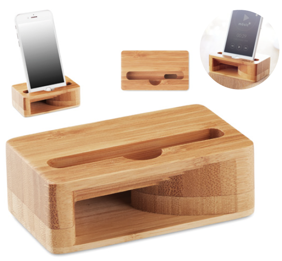 Smartphone Stand & Amplifier in Bamboo Material