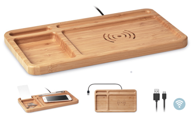 Desk Storage Desk box in a Bamboo with Wireless Charger